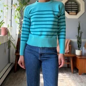 Turquoise Striped Cropped Sweater (M)